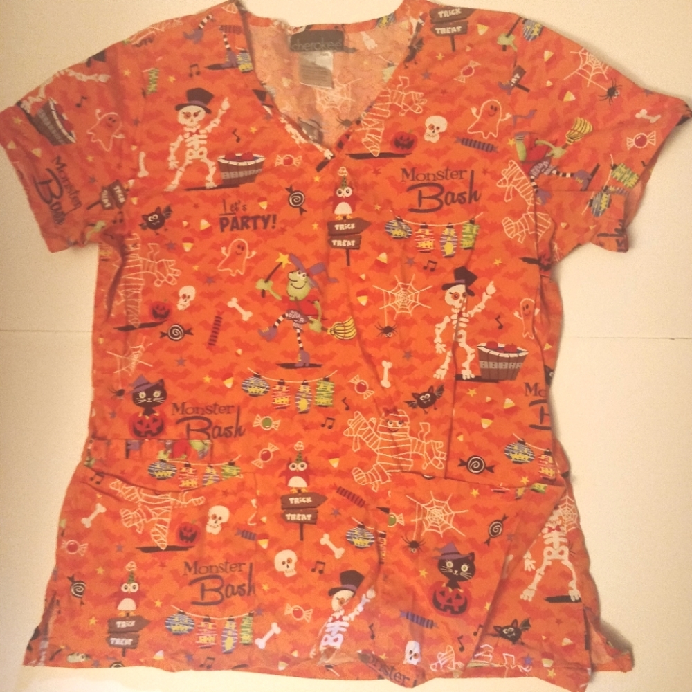 Halloween orange pediatric scrub top Medium